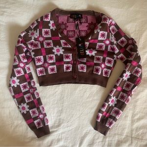 NWT delia’s brown and pink cropped cardigan sweater